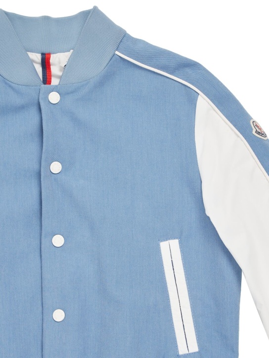 Moncler: Lightweight cotton denim bomber jacket - Blue - kids-boys_1 | Luisa Via Roma