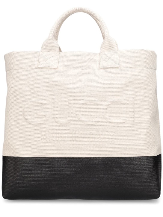 Gucci: Cabas バイカラーコットントートバッグ - ナチュラル/ブラック - men_0 | Luisa Via Roma