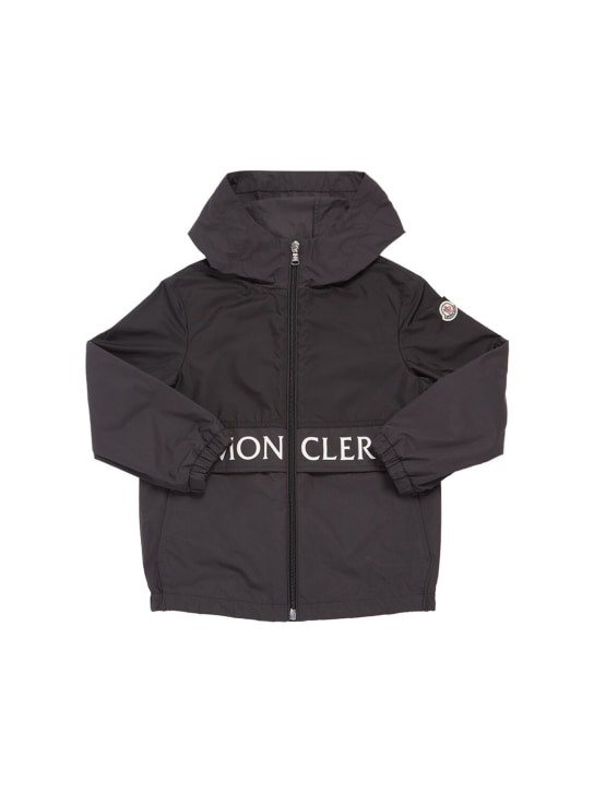 Moncler: Joly logo nylon rainwear jacket - Black - kids-boys_0 | Luisa Via Roma