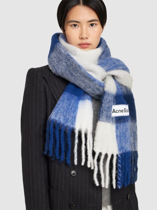Acne Studios: Vally soft alpaca blend scarf - Blue/White/Grey - women_1 | Luisa Via Roma