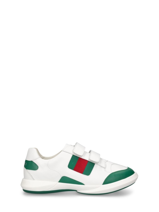 Gucci: Sneakers Web in pelle - Verde - kids-girls_0 | Luisa Via Roma