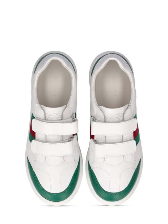 Gucci: Sneakers Web in pelle - Verde - kids-girls_1 | Luisa Via Roma