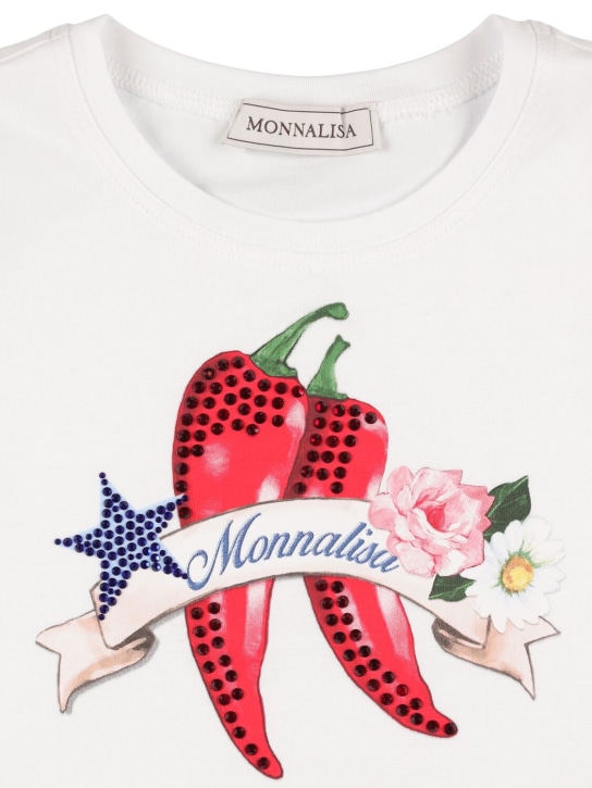 Monnalisa: Camiseta de jersey de algodón estampada - Blanco - kids-girls_1 | Luisa Via Roma