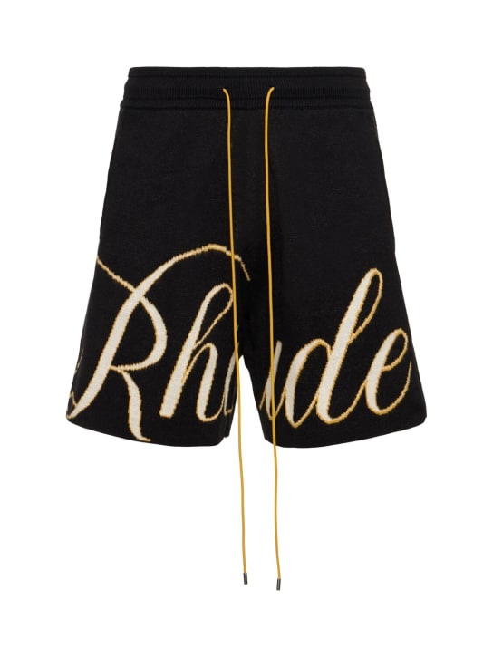 RHUDE: Shorts Rhude in maglia di cotone - Black/Creme - men_0 | Luisa Via Roma