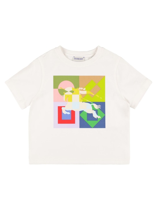 Burberry: T-shirt in jersey di cotone con stampa - Bianco - kids-boys_0 | Luisa Via Roma