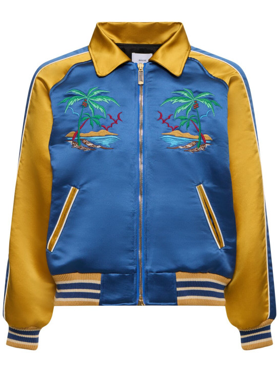 RHUDE: Palm Eagles Souvenir tech jacket - Navy/Mustard - men_0 | Luisa Via Roma