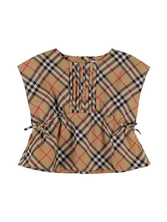 Burberry: Camicia in misto cotone check - Beige - kids-girls_0 | Luisa Via Roma