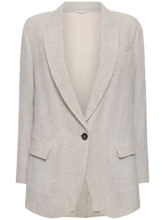 Brunello Cucinelli: Crepe linen gauze jacket - Grey - women_0 | Luisa Via Roma