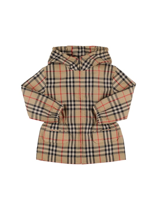 Burberry: Giacca a vento in poly check - Beige - kids-girls_0 | Luisa Via Roma