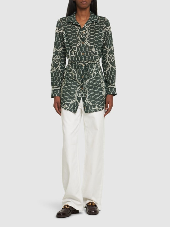 Tory Burch: Bridgette cotton tunic shirt - Ivory/Multi - women_1 | Luisa Via Roma