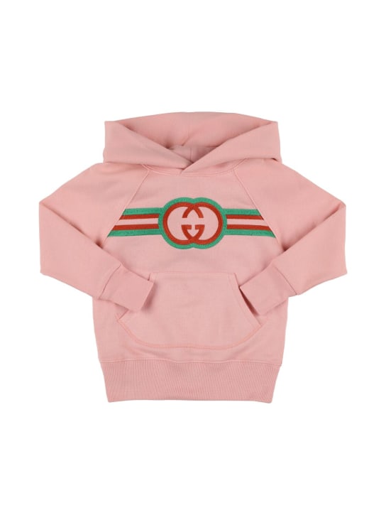 Gucci: Sweat-shirt en jersey de coton feutré à capuche - Rose - kids-girls_0 | Luisa Via Roma