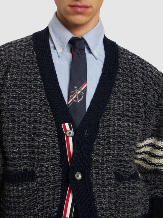 Thom Browne: Classic silk jacquard tie - Navy - men_1 | Luisa Via Roma