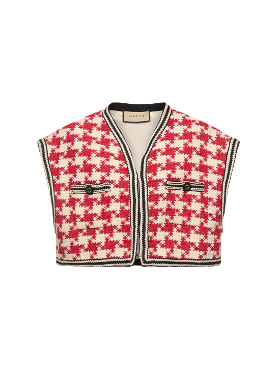 Gucci: Houndstooth chenille vest - Red/White/Multi - women_0 | Luisa Via Roma