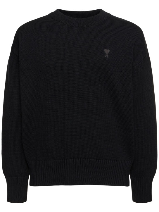 AMI Paris: ADC cotton & wool crewneck sweater - Black - men_0 | Luisa Via Roma