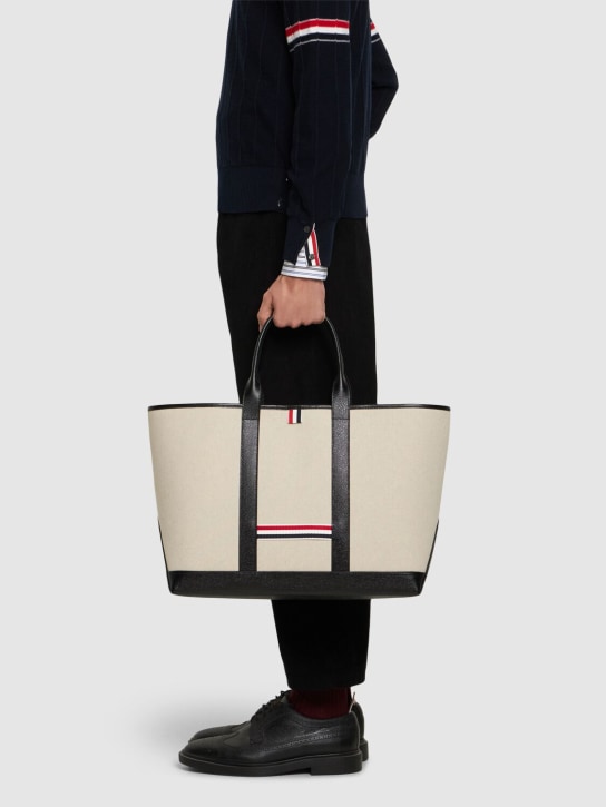 Thom Browne: Medium cotton tote bag - men_1 | Luisa Via Roma