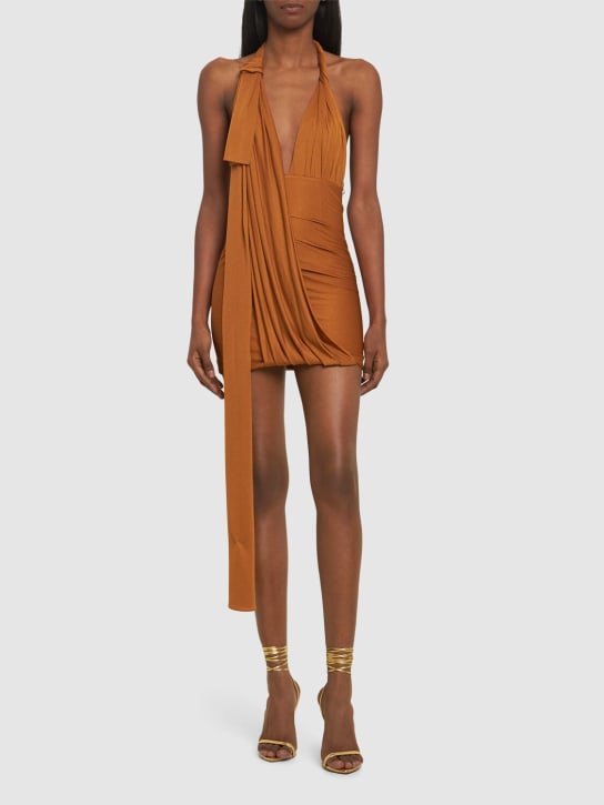 Blumarine: Vestido de viscosa de jersey drapeado - Naranja - women_1 | Luisa Via Roma