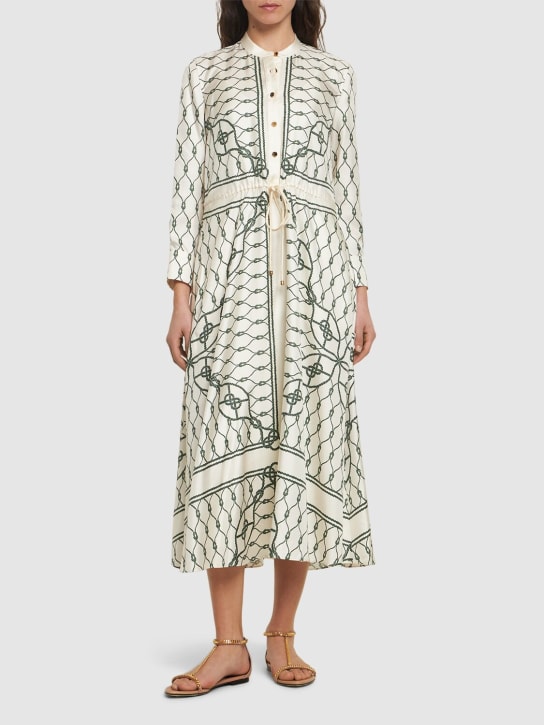 Tory Burch: Robe chemise longue en soie imprimée - Vert/Multi - women_1 | Luisa Via Roma
