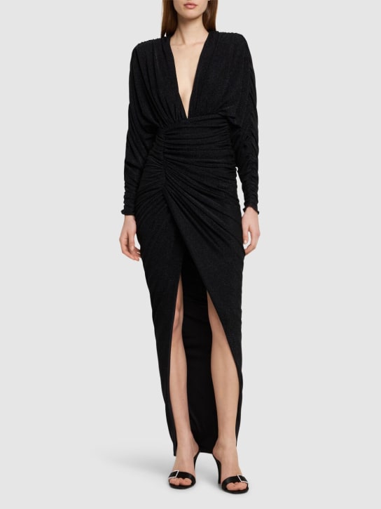 Alexandre Vauthier: Robe longue en jersey de lurex drapé - Noir - women_1 | Luisa Via Roma