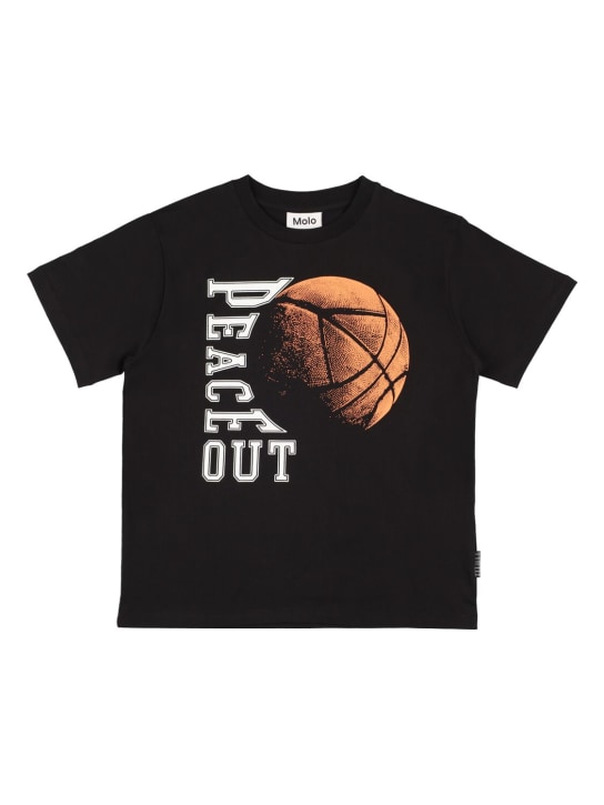 Molo: Basket print organic cotton t-shirt - Black - kids-boys_0 | Luisa Via Roma