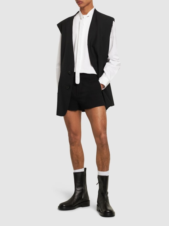 AMI Paris: Wool crepe mini shorts - Black - men_1 | Luisa Via Roma