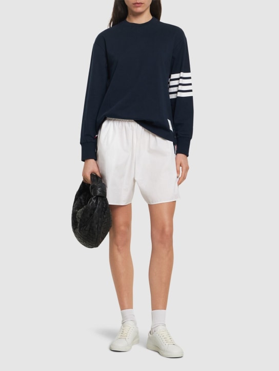 Thom Browne: Cotton jersey over sweatshirt w/ stripe - Navy - women_1 | Luisa Via Roma