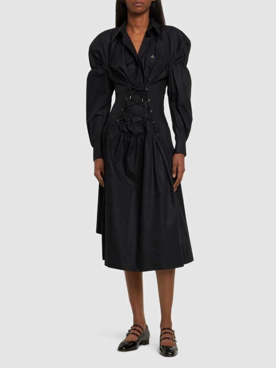 Vivienne Westwood: Robe chemise midi à lacets en coton Kate - Noir - women_1 | Luisa Via Roma