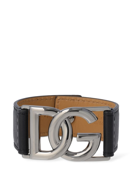 Dolce&Gabbana: Armband aus Leder mit DG-Logo - Schwarz/Silber - women_0 | Luisa Via Roma