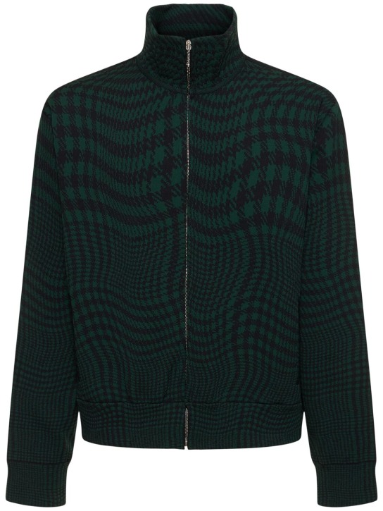Burberry: Houndstooth print cotton track jacket - Ivy Green - men_0 | Luisa Via Roma