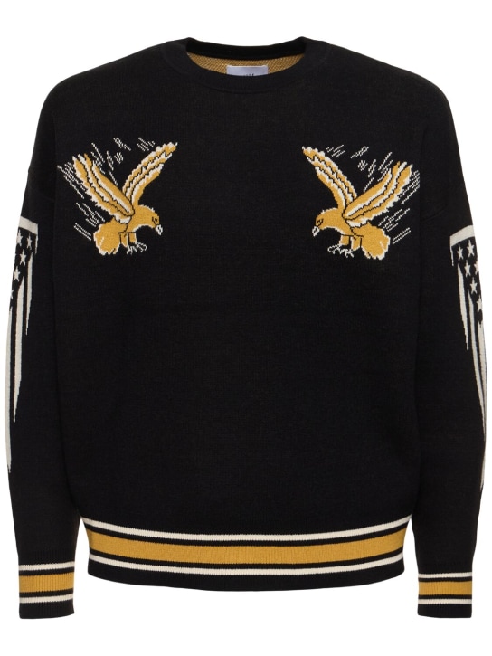 RHUDE: Rhude Eagle Souvenir 코튼 스웨터 - 블랙/옐로우 - men_0 | Luisa Via Roma