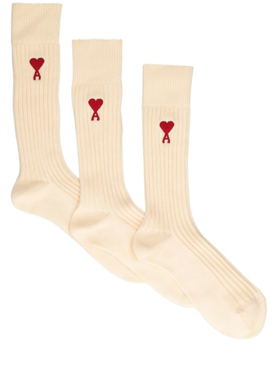 AMI Paris: Set de 3 pares de calcetines de algodón - Blanco Opaco - women_0 | Luisa Via Roma