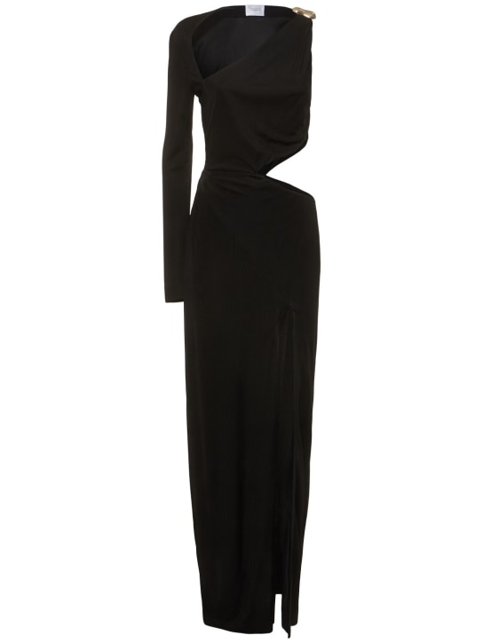 Galvan: 镂空平纹针织单袖长款连衣裙 - 黑色 - women_0 | Luisa Via Roma