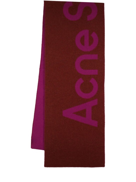 Acne Studios: Sciarpa Acne in lana con logo - Magenta/Red - women_0 | Luisa Via Roma