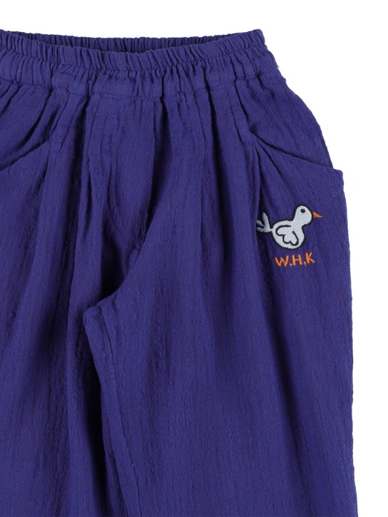 Weekend House Kids: Pantalones de algodón orgánico estampados - Azul Marino - kids-girls_1 | Luisa Via Roma