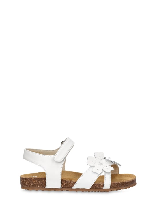 Il Gufo: Leather sandals w/ flower appliqués - White - kids-girls_0 | Luisa Via Roma