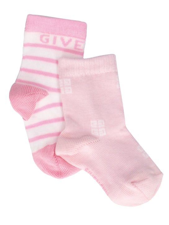 Givenchy: Set of 2 cotton blend knit socks - White/Blue - kids-boys_0 | Luisa Via Roma