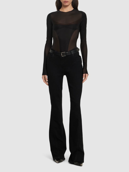 MUGLER: Nylon jersey long sleeve bodysuit - Black - women_1 | Luisa Via Roma