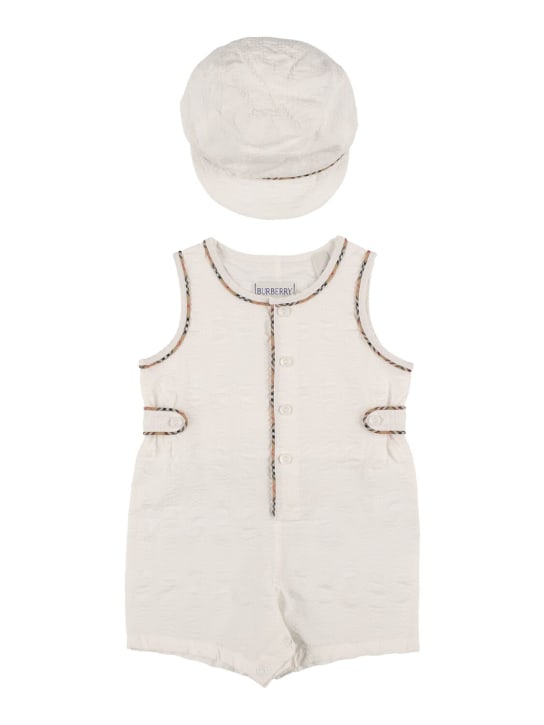 Burberry: Combinaison & chapeau en coton - Blanc - kids-girls_0 | Luisa Via Roma