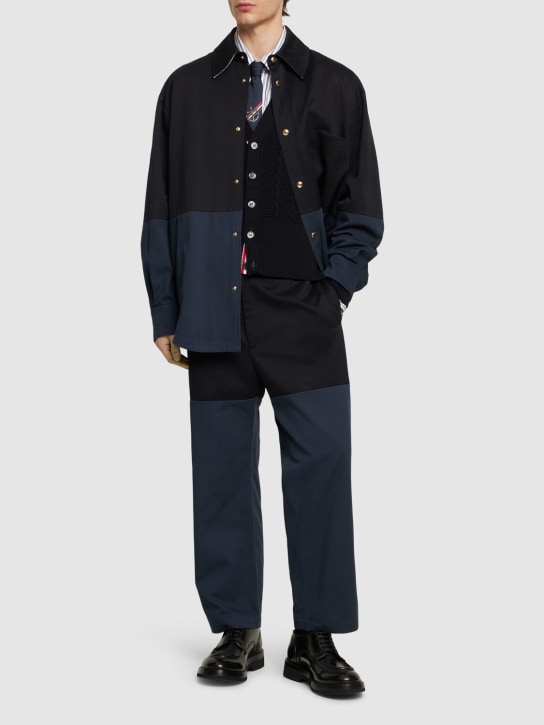 Thom Browne: Unconstructed cotton straight leg pants - Navy - men_1 | Luisa Via Roma