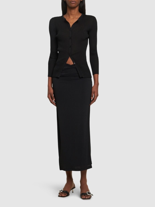 Wolford: Crepe jersey midi wrap skirt - Black - women_1 | Luisa Via Roma