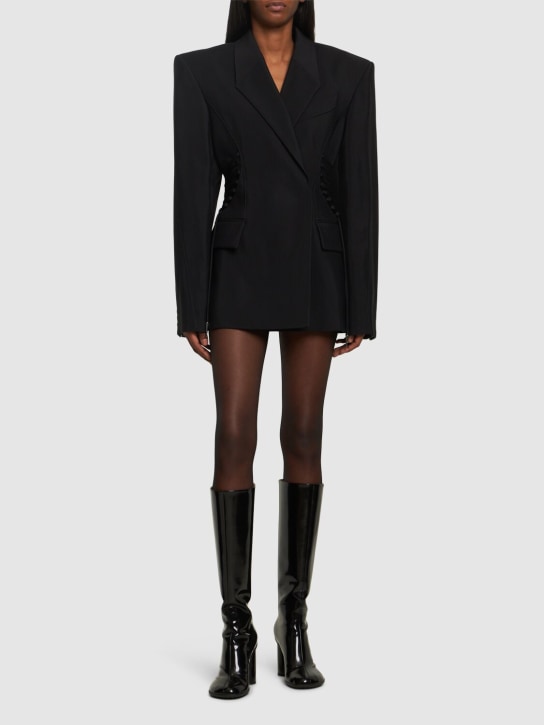 MUGLER: Fitted waist oversized jacket w/ laces - Black - women_1 | Luisa Via Roma