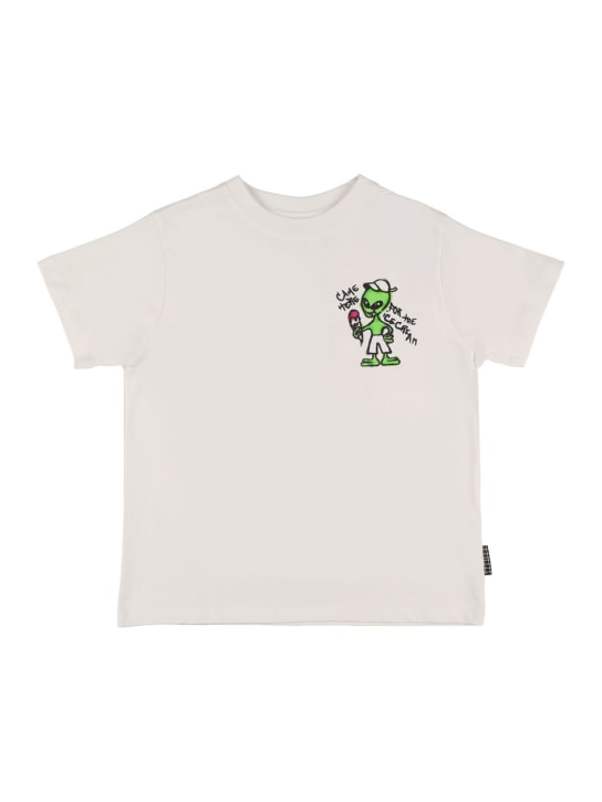 Molo: Alien print organic cotton t-shirt - White - kids-boys_1 | Luisa Via Roma