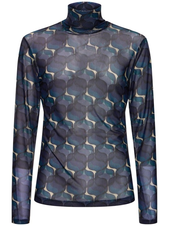 Dries Van Noten: Heyze印花科技织物平纹针织高领T恤 - 靛蓝色 - men_0 | Luisa Via Roma