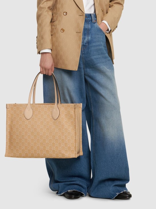 Gucci: Large Ophidia GG denim tote bag - Beige - women_1 | Luisa Via Roma