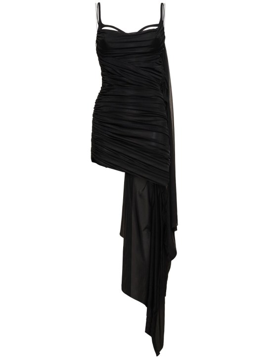 MUGLER: Draped tech jersey mini dress - Black - women_0 | Luisa Via Roma