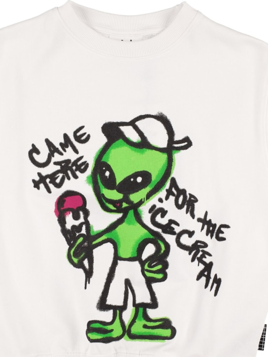 Molo: Alien print organic cotton sweatshirt - White - kids-boys_1 | Luisa Via Roma