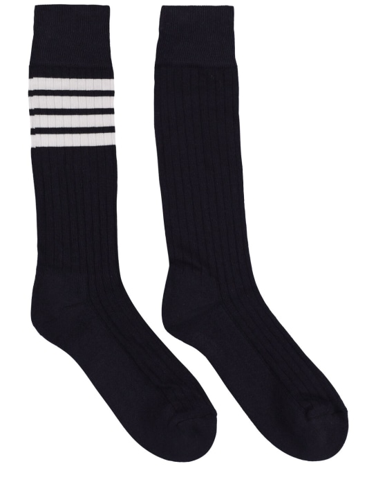Thom Browne: 4-Bar cotton blend socks - Navy - men_0 | Luisa Via Roma