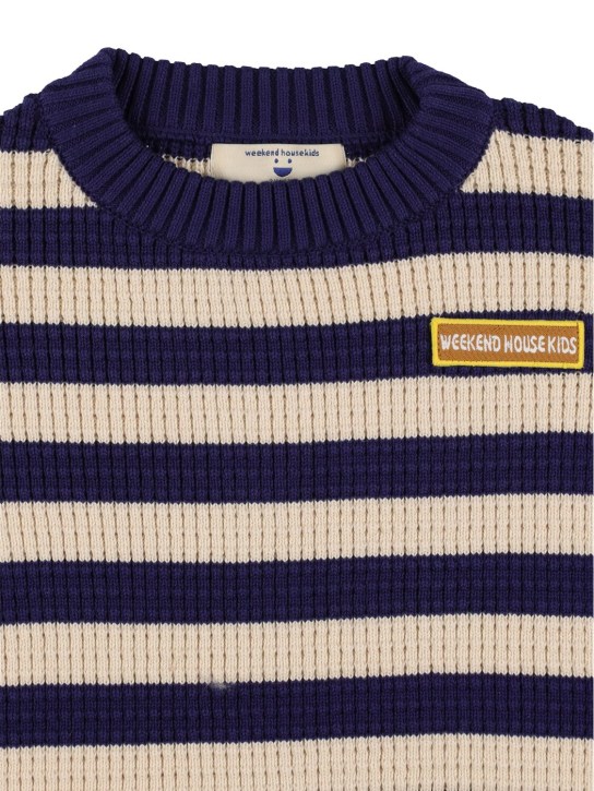 Weekend House Kids: Striped cotton knit sweater - Navy/White - kids-boys_1 | Luisa Via Roma