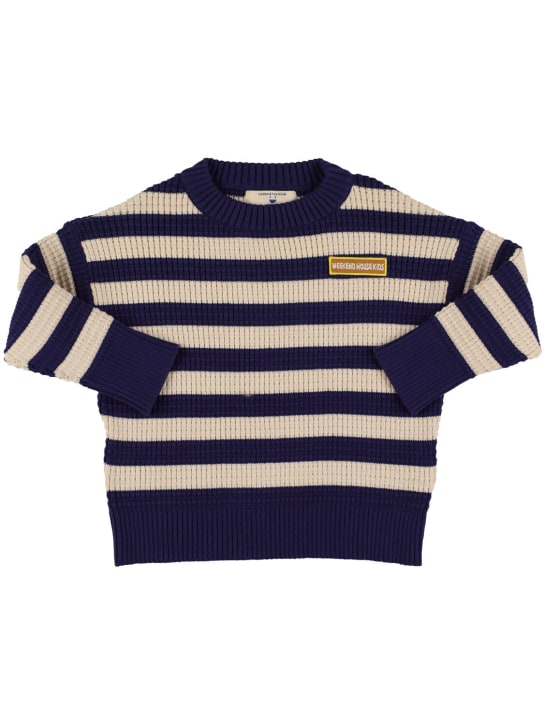 Weekend House Kids: Striped cotton knit sweater - Navy/White - kids-girls_0 | Luisa Via Roma