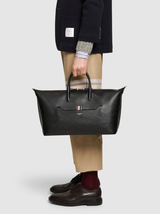 Thom Browne: Medium soft grained leather duffle bag - Black - men_1 | Luisa Via Roma