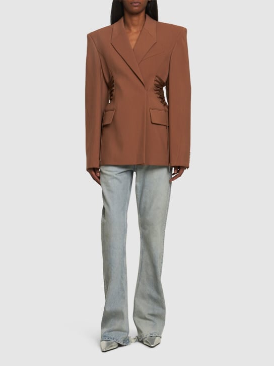MUGLER: Oversized-Jacke mit tailliertem Bund und Schnürung - Kamelhaarfarben - women_1 | Luisa Via Roma